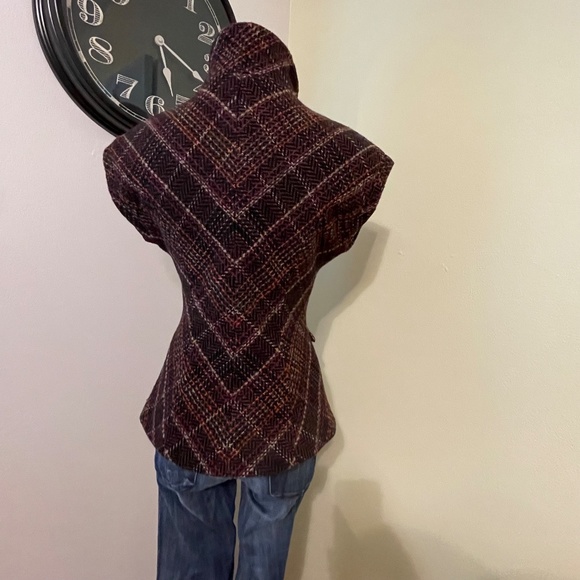 CABi Brown wool blend Tie Vest- vibrant Houndstooth woven XS - Picture 6 of 10